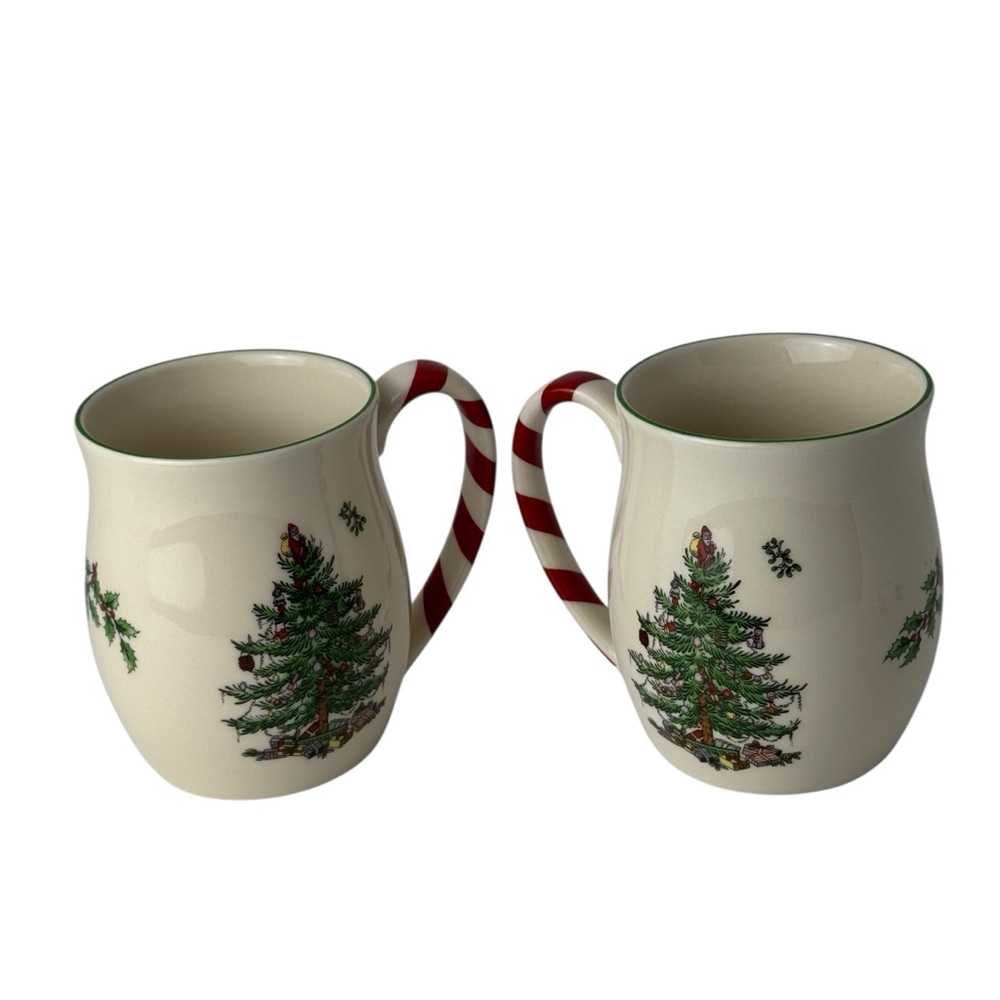 Spode Candy Cane Christmas Tree Mugs